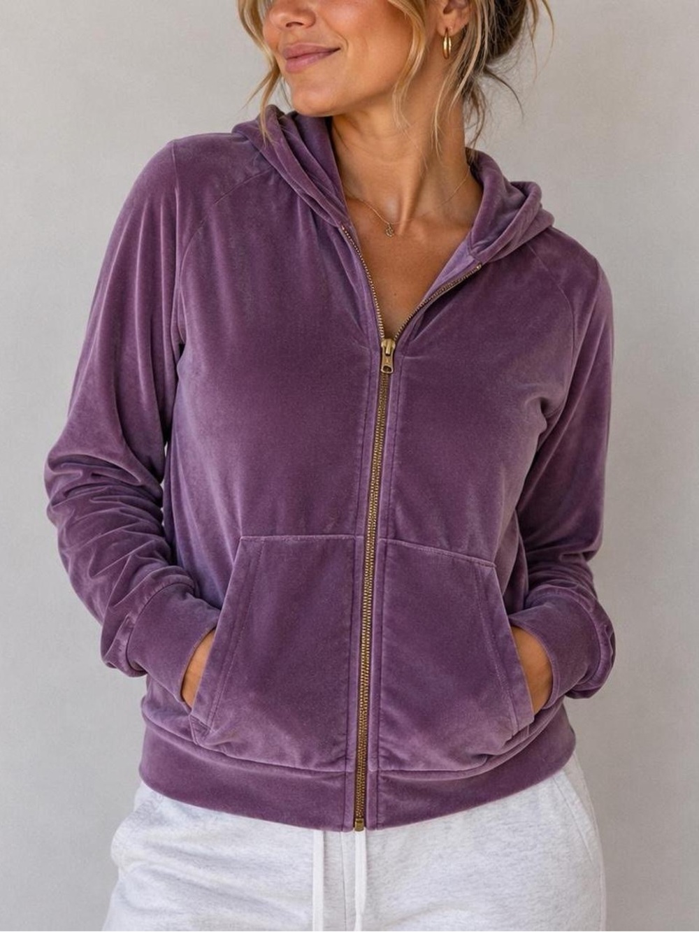 Fabletics Purple Velvet Zip-Up Hoodie Size XXS